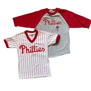 Phillies Youth Medium Shirt Lot 2 Majestic MLB Tee Jersey Style Boys